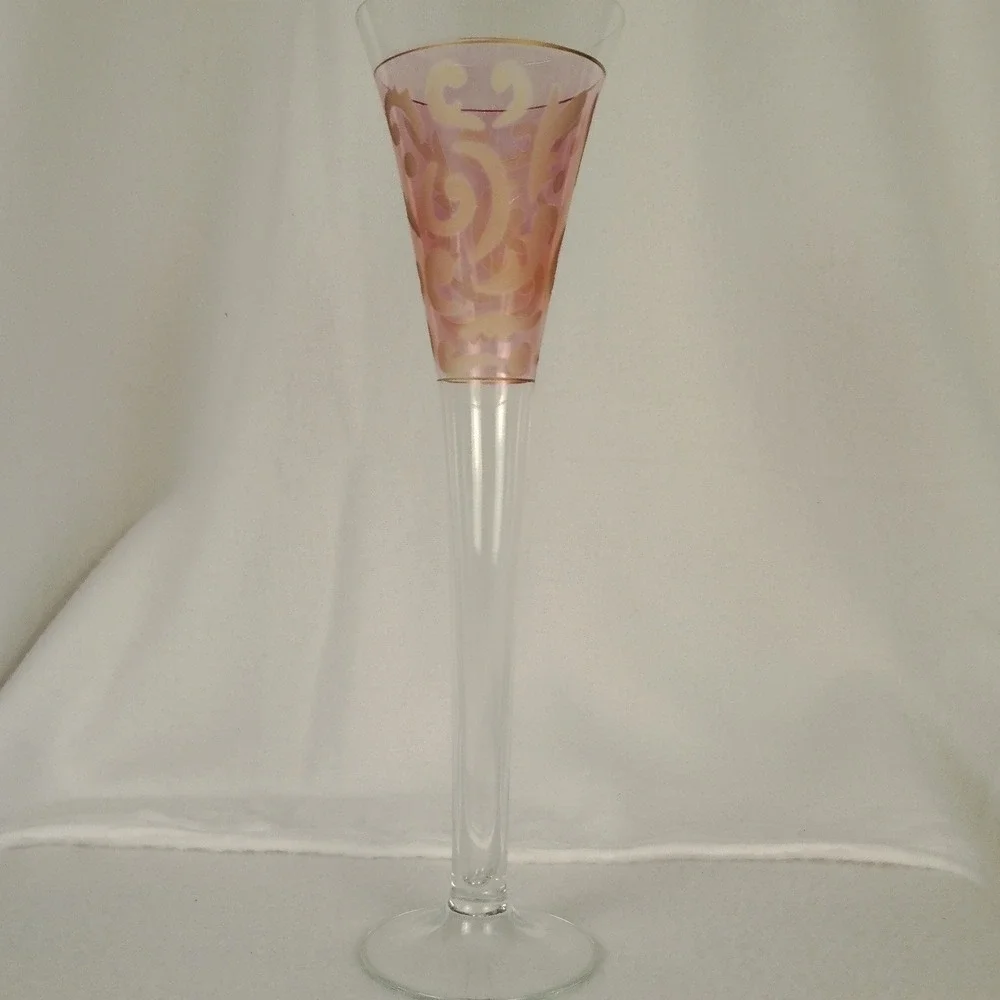 Elegant Pink Swirl Champagne Flute Glass Tall Stemware